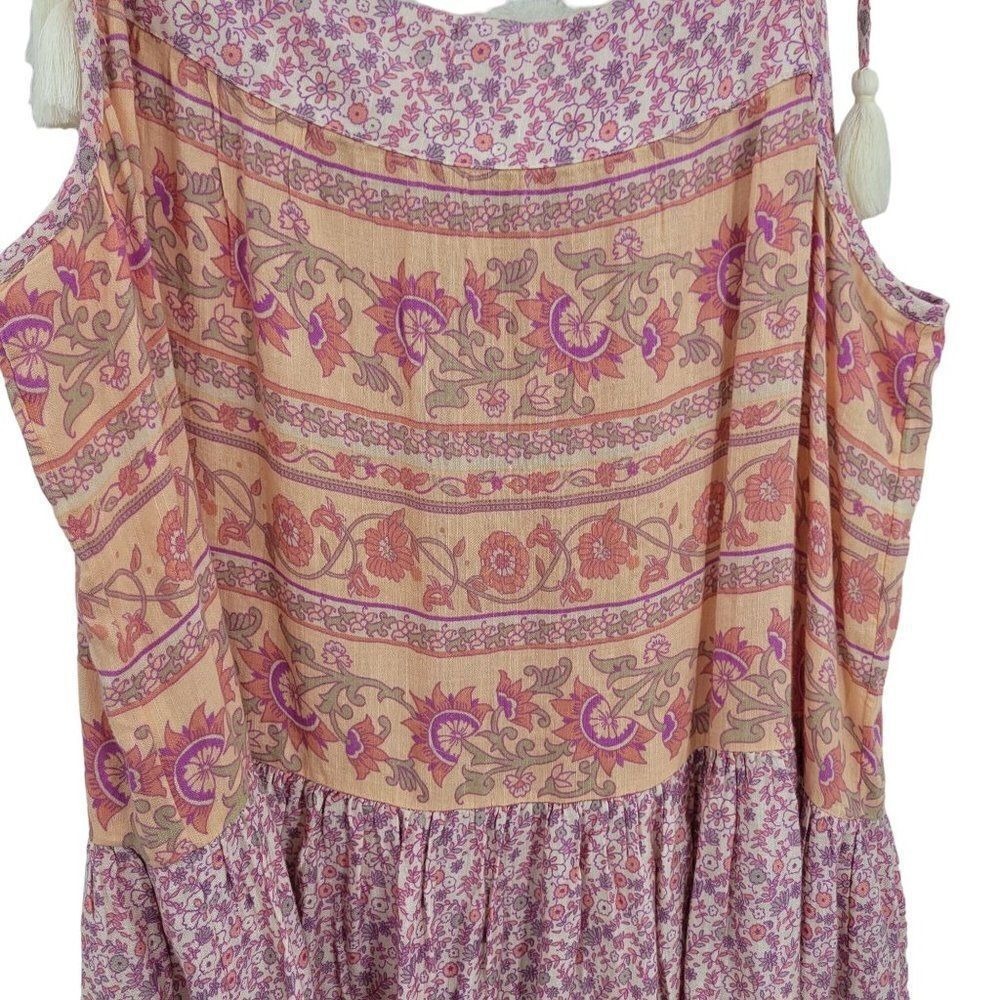 Lucky Brand Festival Boho Oversized Tiered Ruffle Baby Doll Dress Sz L‎ Pink - Picture 10 of 12